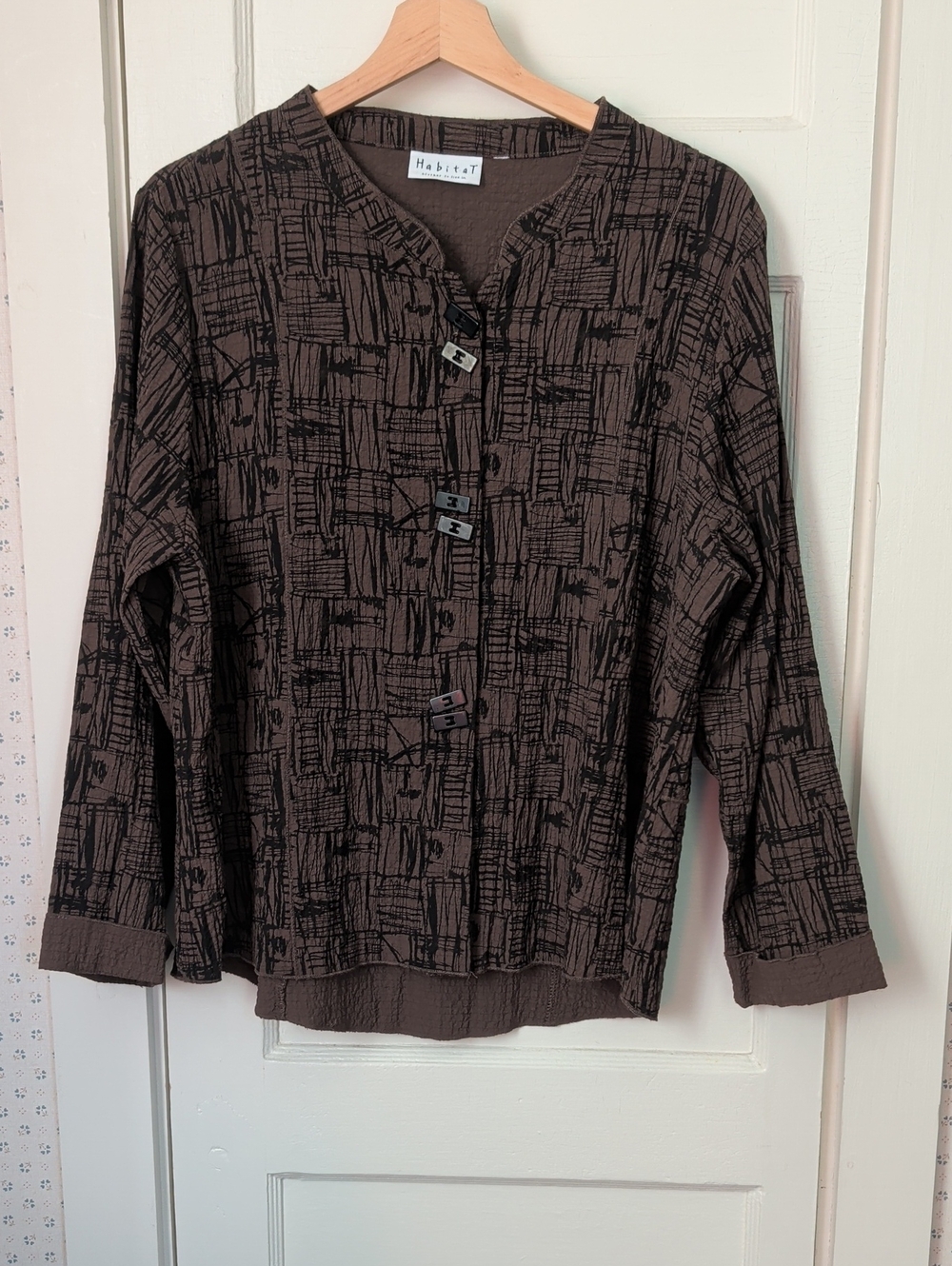 Habitat Jacket Blazer Brown Black Patterned Art to Wear Button-Front XL light